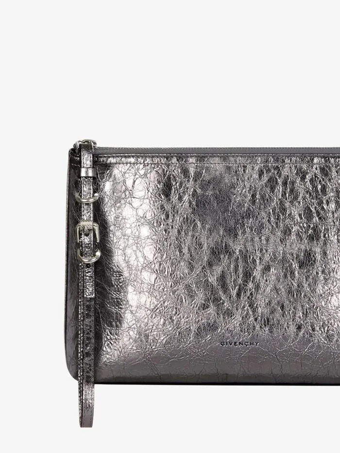 Givenchy Voyou Pouch In Laminated Leather Silvery Grey Women Wallets and Card Holders Givenchy Voyou Pouch In Laminated Leather Silvery Grey Women Wallets and Card Holders