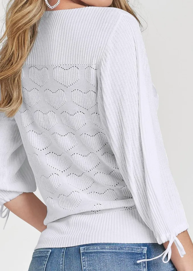 HEART KNIT SWEATER White Women VENUS Pullover