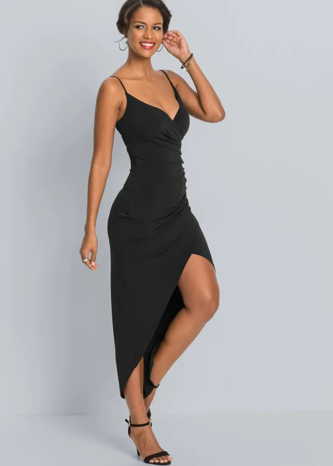 HIGH SLIT PARTY DRESS Black Women VENUS Midi Dresses