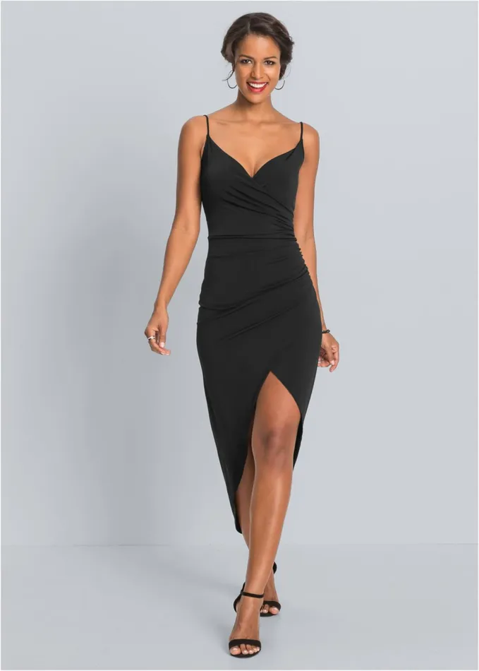 HIGH SLIT PARTY DRESS Black Women VENUS Midi Dresses