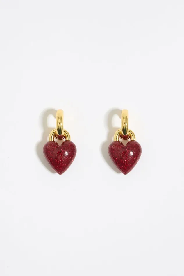 Hoop Earrings With Red Glitter Heart Red Women Bimba Y Lola Jewelry