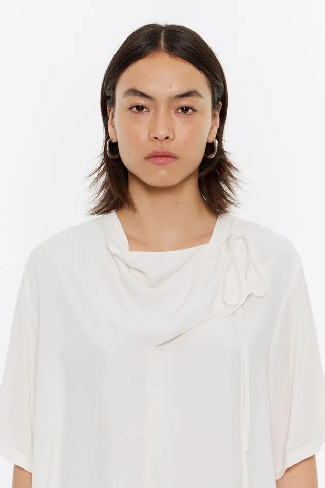 Ivory Tie Scarf Top Ivory Women Bimba Y Lola Shirts Ivory Tie Scarf Top Ivory Women Bimba Y Lola Shirts