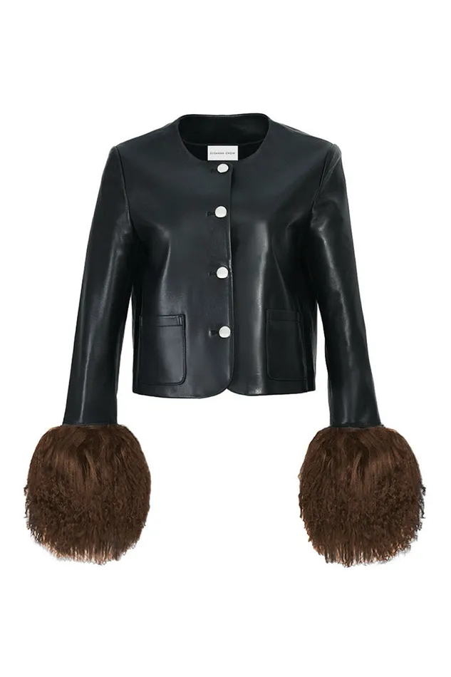 Jackets and Coats Women LoveShackFancy Susanna Chow Frida Leather Jacket Black Jackets and Coats Women LoveShackFancy Susanna Chow Frida Leather Jacket Black