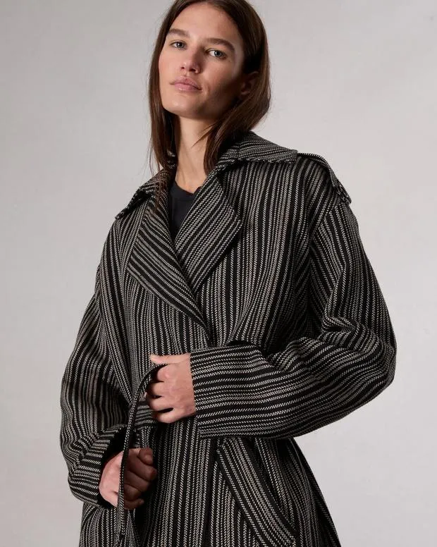 Jackets and Coats Women Rag and Bone Jennie Wool Trench Coat Black Stripe