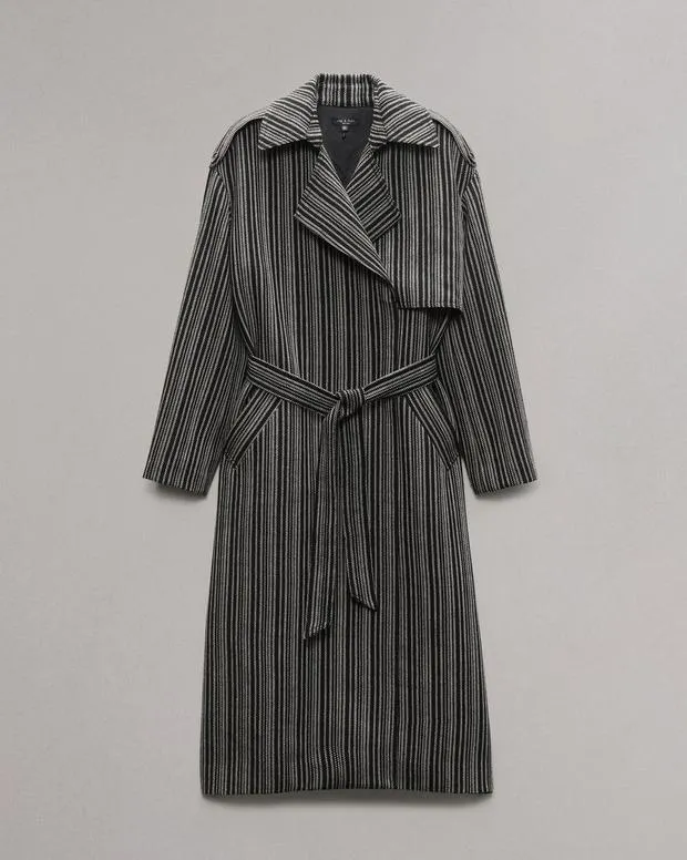 Jackets and Coats Women Rag and Bone Jennie Wool Trench Coat Black Stripe