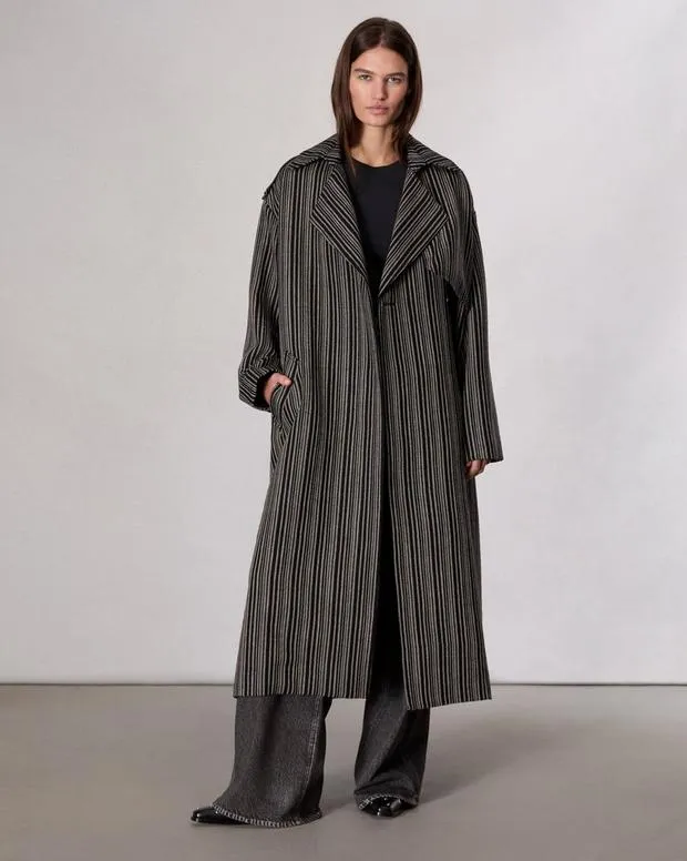 Jackets and Coats Women Rag and Bone Jennie Wool Trench Coat Black Stripe