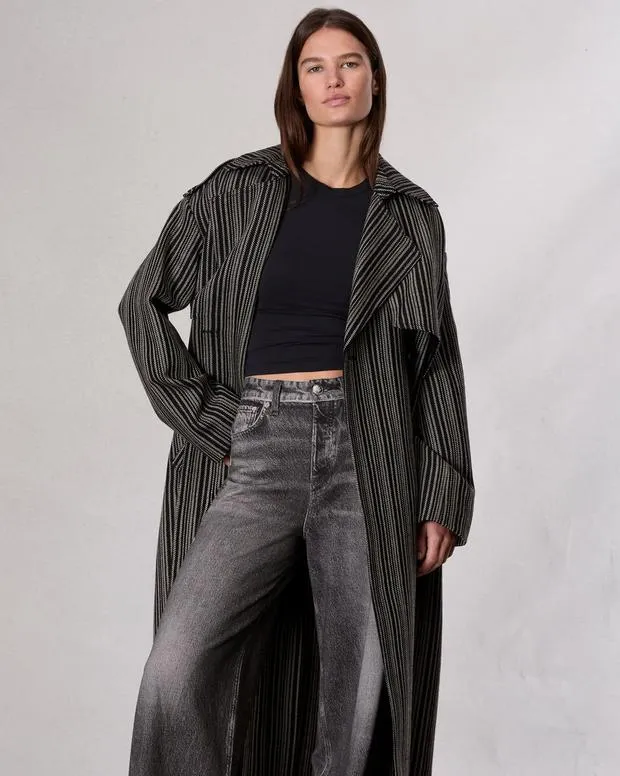 Jackets and Coats Women Rag and Bone Jennie Wool Trench Coat Black Stripe
