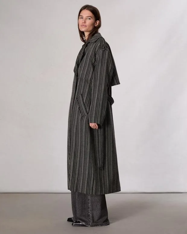 Jackets and Coats Women Rag and Bone Jennie Wool Trench Coat Black Stripe