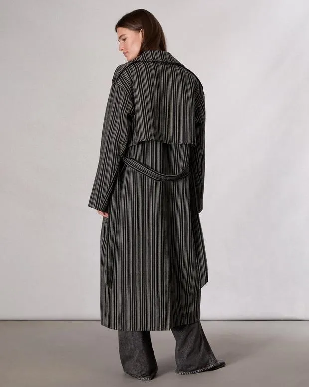 Jackets and Coats Women Rag and Bone Jennie Wool Trench Coat Black Stripe