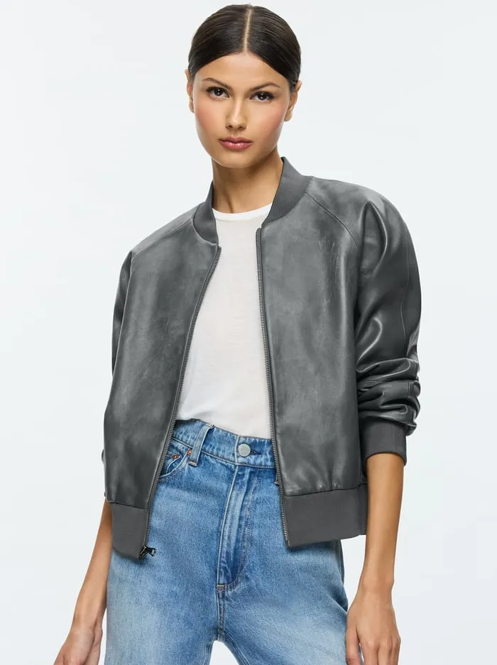 Jackets Coats Women Alice Olivia Felisa Leather Bomber Charcoal