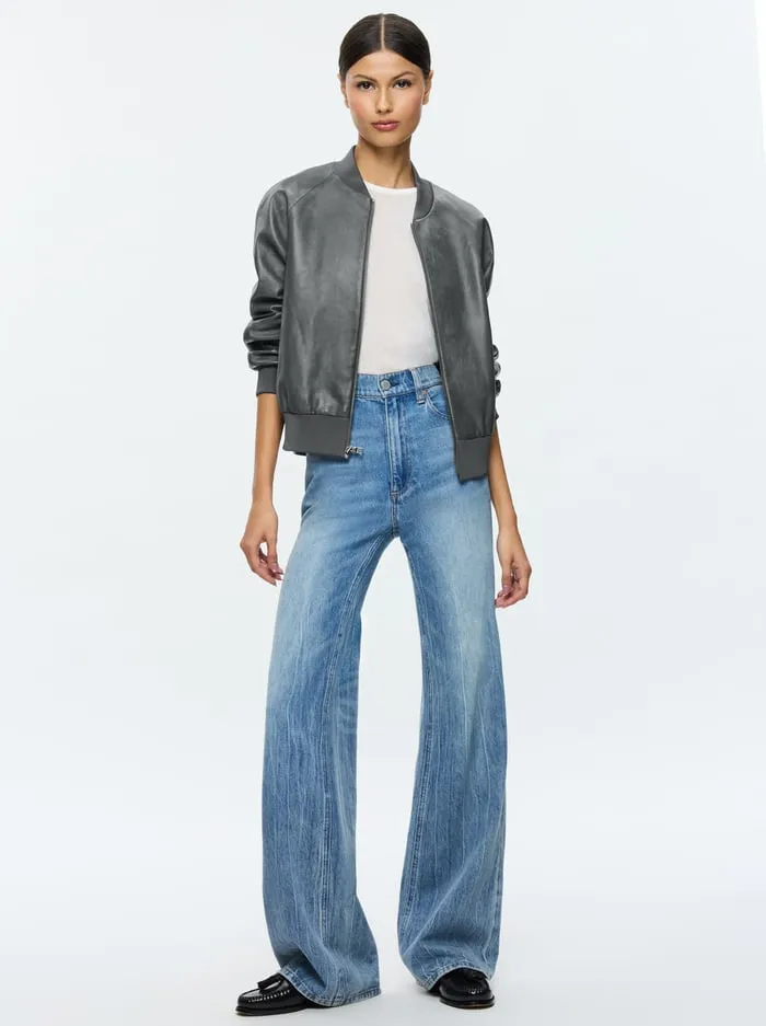 Jackets Coats Women Alice Olivia Felisa Leather Bomber Charcoal