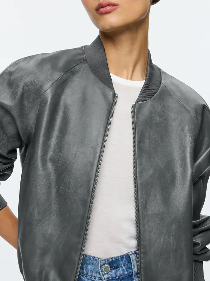 Jackets Coats Women Alice Olivia Felisa Leather Bomber Charcoal