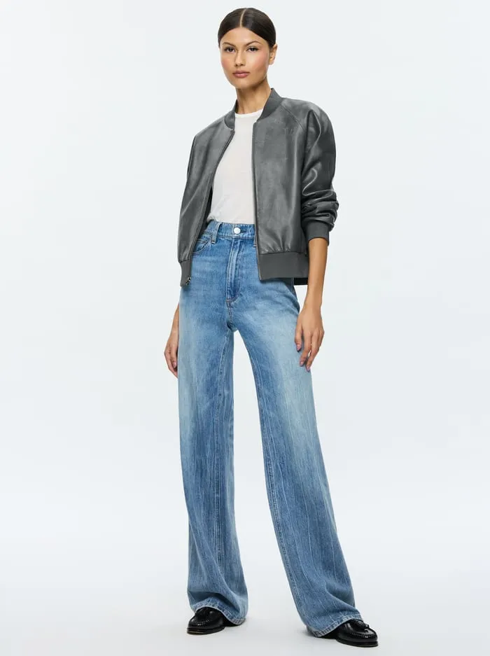 Jackets Coats Women Alice Olivia Felisa Leather Bomber Charcoal