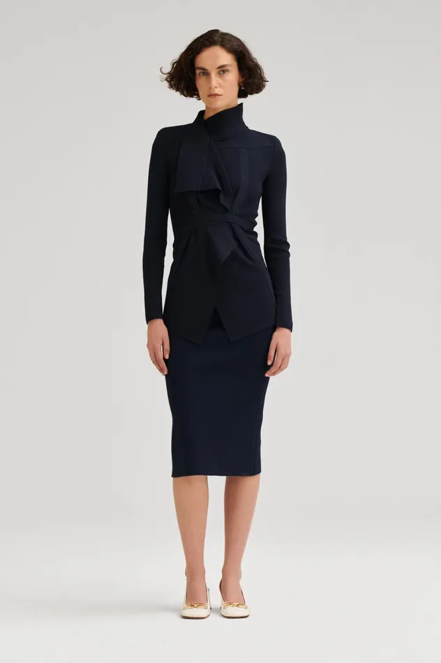 Jackets Women Scanlan Theodore CREPE KNIT DRAPE FRONT JACKET Navy