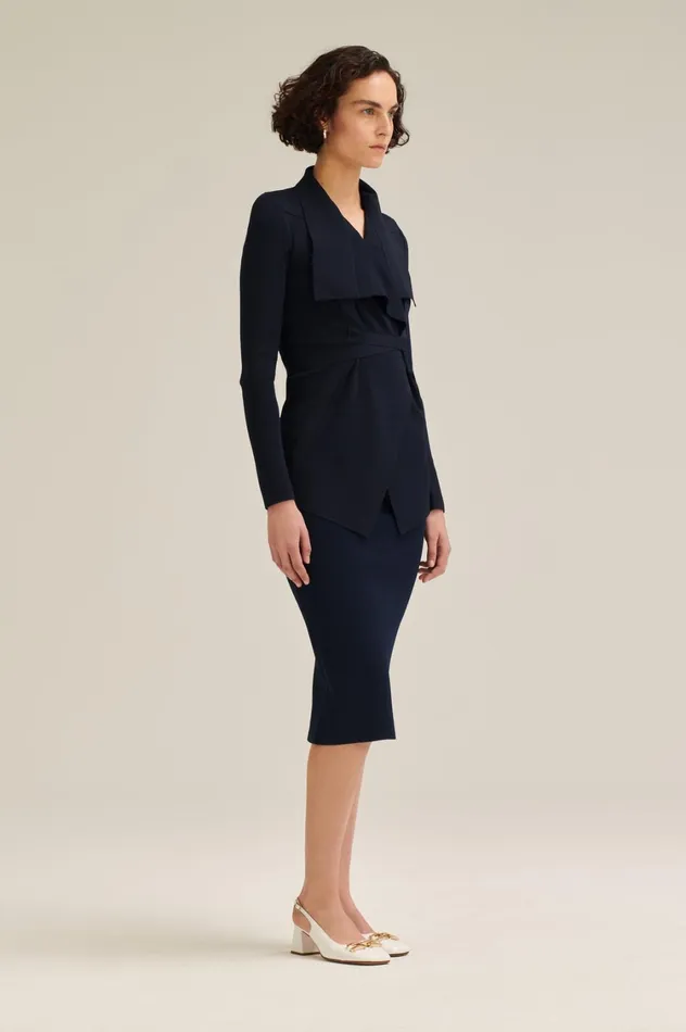 Jackets Women Scanlan Theodore CREPE KNIT DRAPE FRONT JACKET Navy Jackets Women Scanlan Theodore CREPE KNIT DRAPE FRONT JACKET Navy