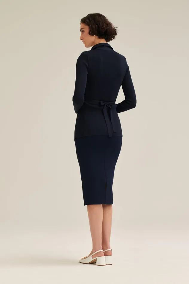 Jackets Women Scanlan Theodore CREPE KNIT DRAPE FRONT JACKET Navy Jackets Women Scanlan Theodore CREPE KNIT DRAPE FRONT JACKET Navy