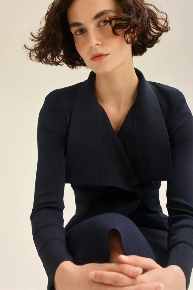 Jackets Women Scanlan Theodore CREPE KNIT DRAPE FRONT JACKET Navy Jackets Women Scanlan Theodore CREPE KNIT DRAPE FRONT JACKET Navy