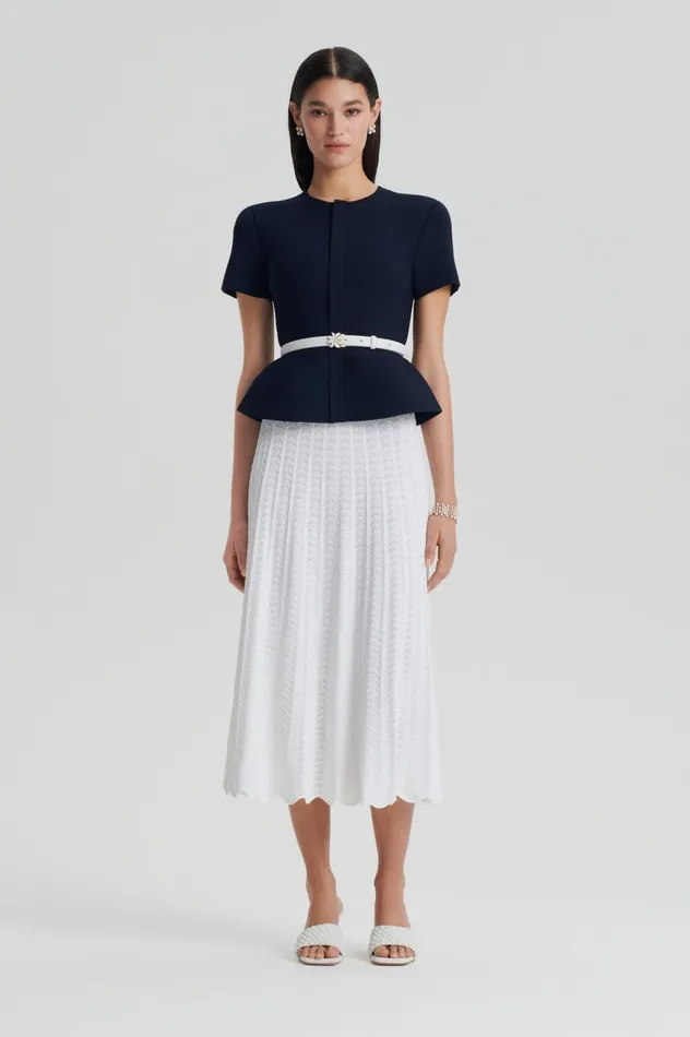 Jackets Women Scanlan Theodore CREPE KNIT SHORT SLEEVE PEPLUM JACKET Navy