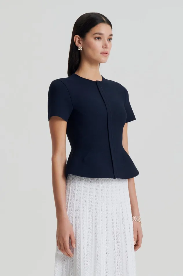 Jackets Women Scanlan Theodore CREPE KNIT SHORT SLEEVE PEPLUM JACKET Navy Jackets Women Scanlan Theodore CREPE KNIT SHORT SLEEVE PEPLUM JACKET Navy