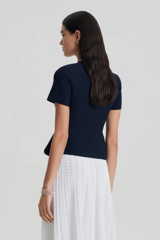 Jackets Women Scanlan Theodore CREPE KNIT SHORT SLEEVE PEPLUM JACKET Navy Jackets Women Scanlan Theodore CREPE KNIT SHORT SLEEVE PEPLUM JACKET Navy
