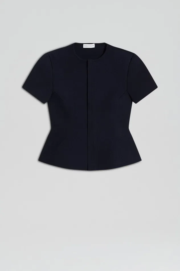 Jackets Women Scanlan Theodore CREPE KNIT SHORT SLEEVE PEPLUM JACKET Navy Jackets Women Scanlan Theodore CREPE KNIT SHORT SLEEVE PEPLUM JACKET Navy