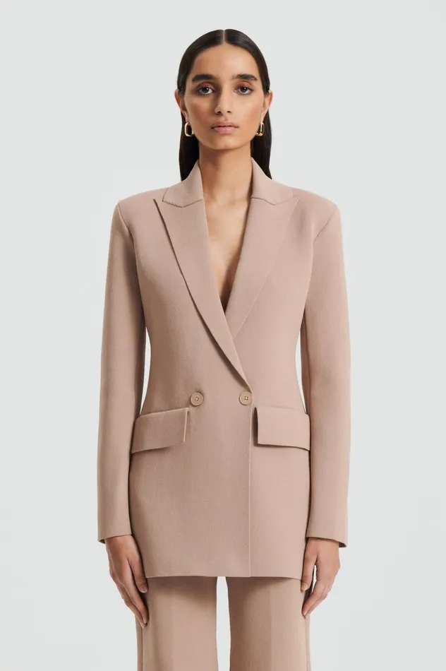 Jackets Women Scanlan Theodore CREPE KNIT TAILORED BLAZER Oat Jackets Women Scanlan Theodore CREPE KNIT TAILORED BLAZER Oat