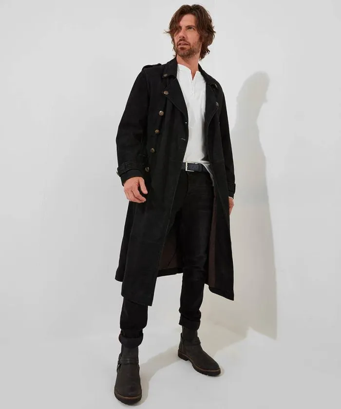 Joe Browns Coats and Jackets Men Black Suede Longline Military Jacket Black