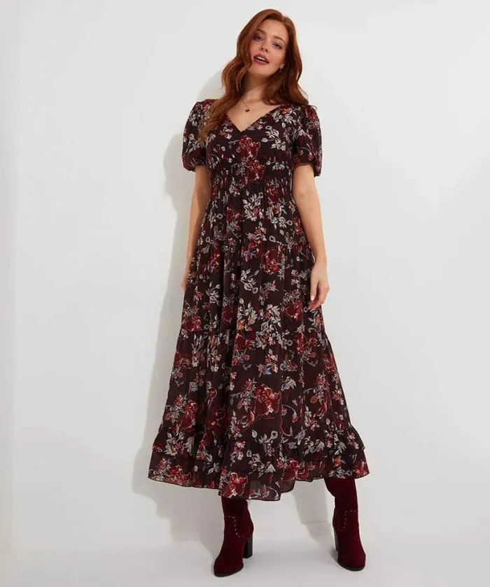 Joe Browns Dresses Women Prettiest Floral Dress Aubergine