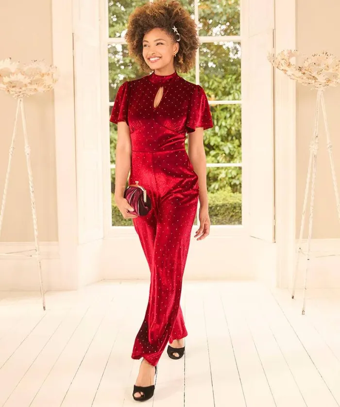 Joe Browns Jeans and Trousers Women Loretta Velour Jumpsuit Berry Joe Browns Jeans and Trousers Women Loretta Velour Jumpsuit Berry