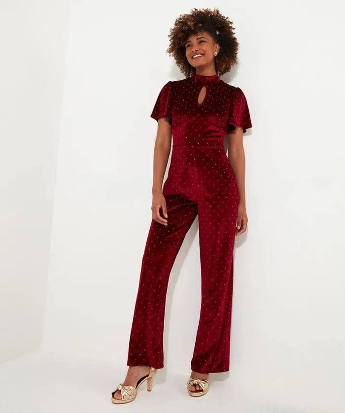 Joe Browns Jeans and Trousers Women Loretta Velour Jumpsuit Berry Joe Browns Jeans and Trousers Women Loretta Velour Jumpsuit Berry