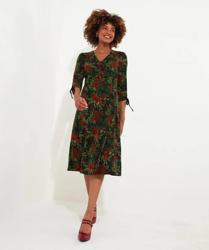 Joe Browns Petite Collection Women Festive Flora Jersey Dress Black