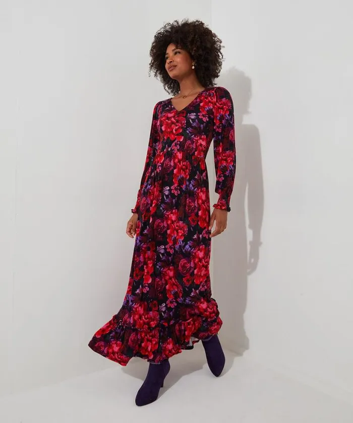 Joe Browns Petite Collection Women Romantic Florals Jersey Dress Red