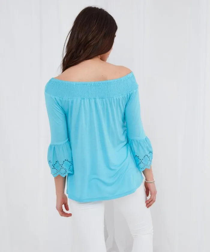 Joe Browns Tops Tunics and Blouses Women Bardot Broderie Top Aqua