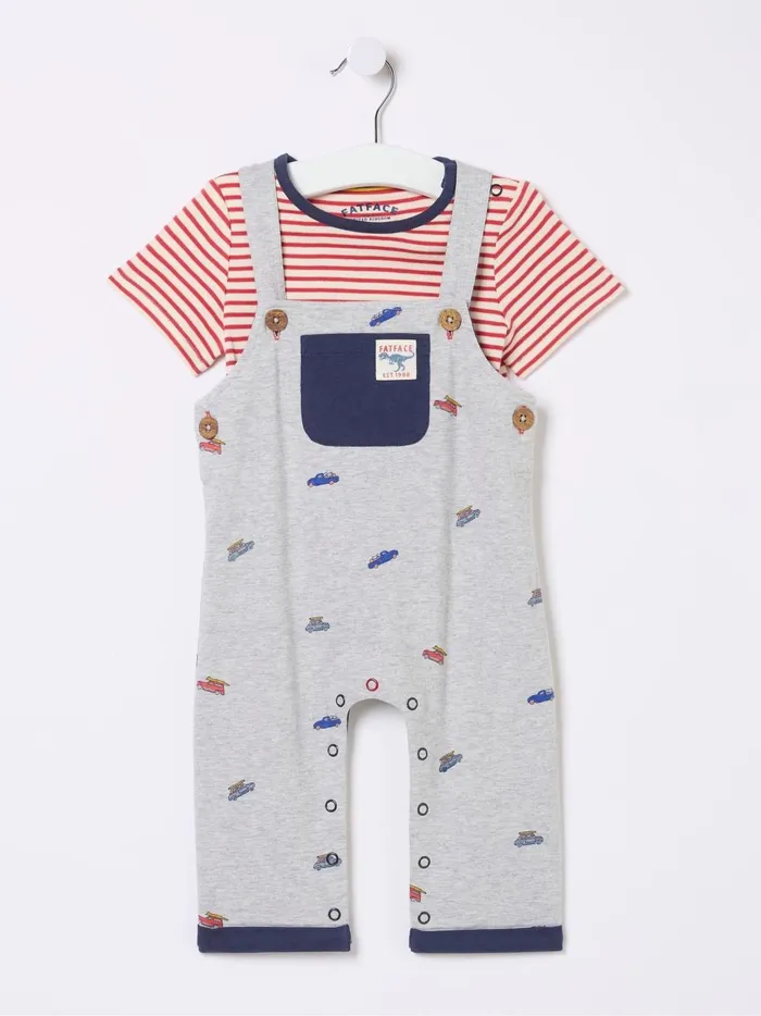 Kids Jumpsuits and Playsuits Fat Face Grey Blue Stripe Dungarees