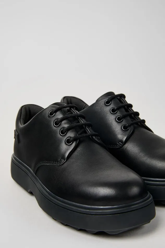 Kids Norte Black Leather Laceup Shoes For Kids Camper Casual Shoes