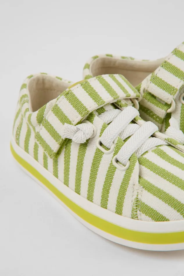 Kids Peu Rambla Green And White Striped Recycled Cotton Shoes For Kids Camper Sneakers