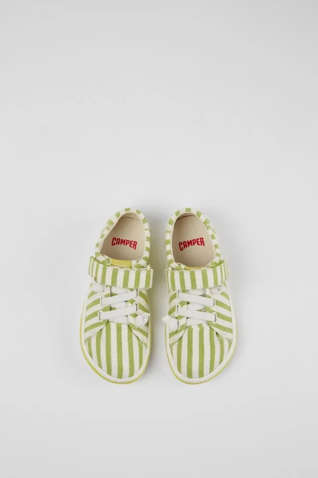 Kids Peu Rambla Green And White Striped Recycled Cotton Shoes For Kids Camper Sneakers Kids Peu Rambla Green And White Striped Recycled Cotton Shoes For Kids Camper Sneakers