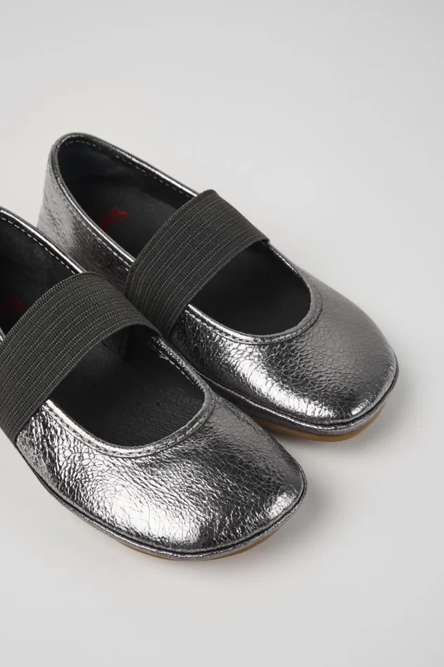 Kids Right Metallic Grey Leather Ballerinas For Kids Camper Ballerinas