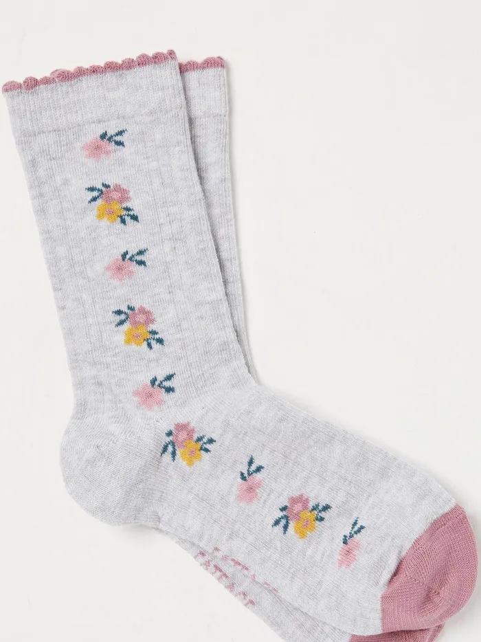 Kids Socks Fat Face Grey Floral Socks 1 Pack