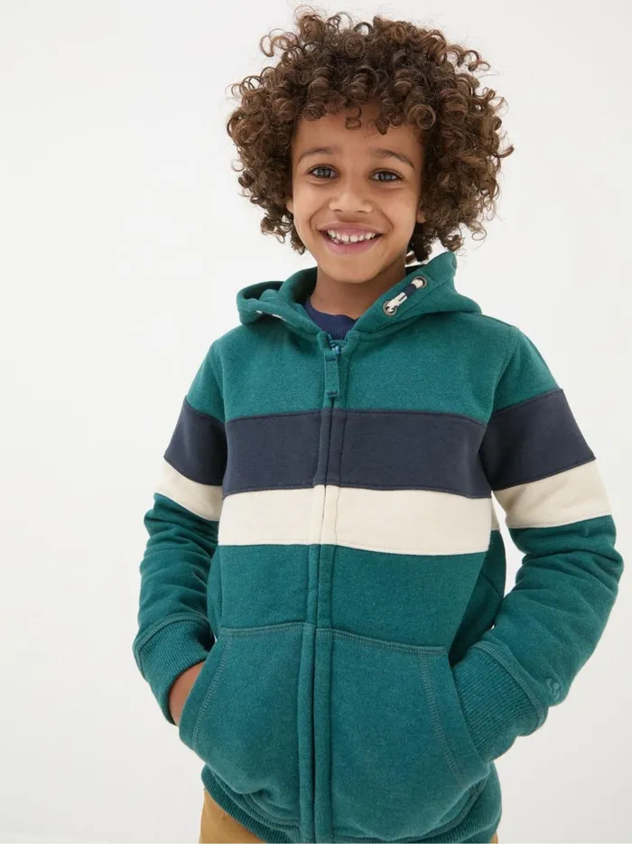 Kids Sweatshirts and Hoodies Fat Face Colourblock Zip Thru Green Colourblock Zip Through Hoodie