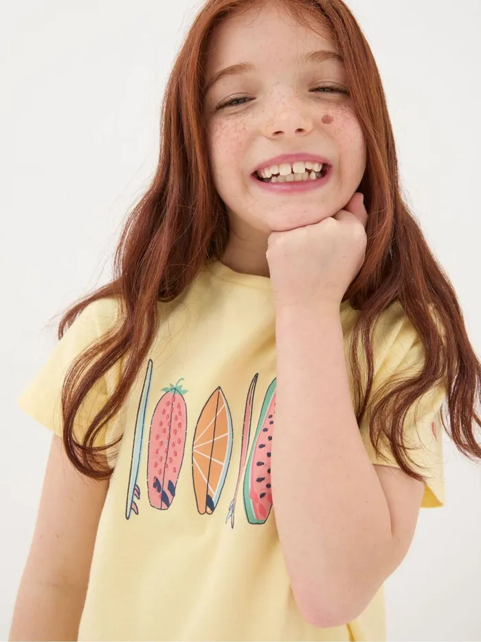 Kids Tops and TShirts Fat Face Yellow Surf Graphic TShirt