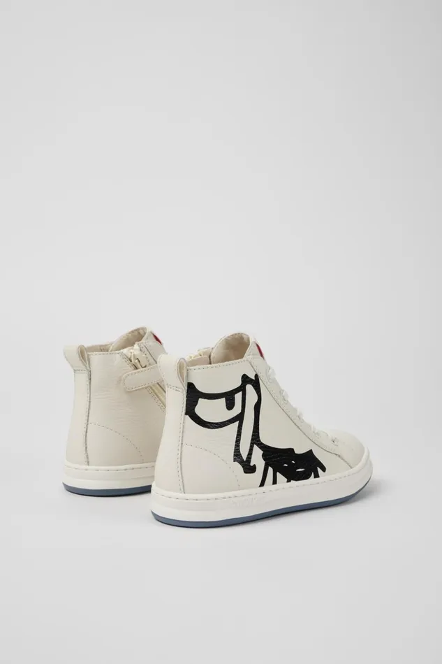 Kids Twins White And Black Leather Ankle Boots For Kids Camper Boots Kids Twins White And Black Leather Ankle Boots For Kids Camper Boots