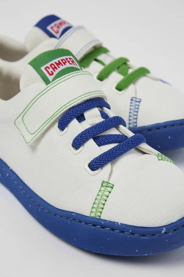 Kids Twins White Textile Slipon Camper Sneakers