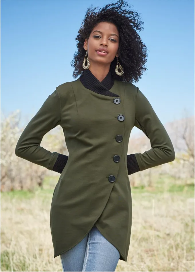 Knit Asymmetrical ButtonFront Jacket Olive Women VENUS Jackets