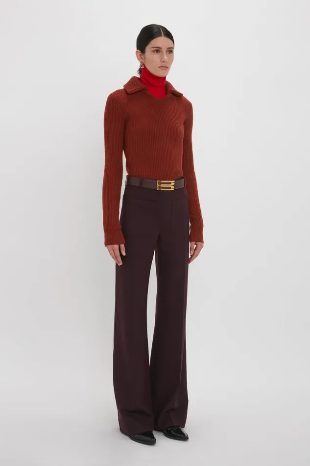 Knitwear Women Victoria Beckham Double Collared Jumper In Russet