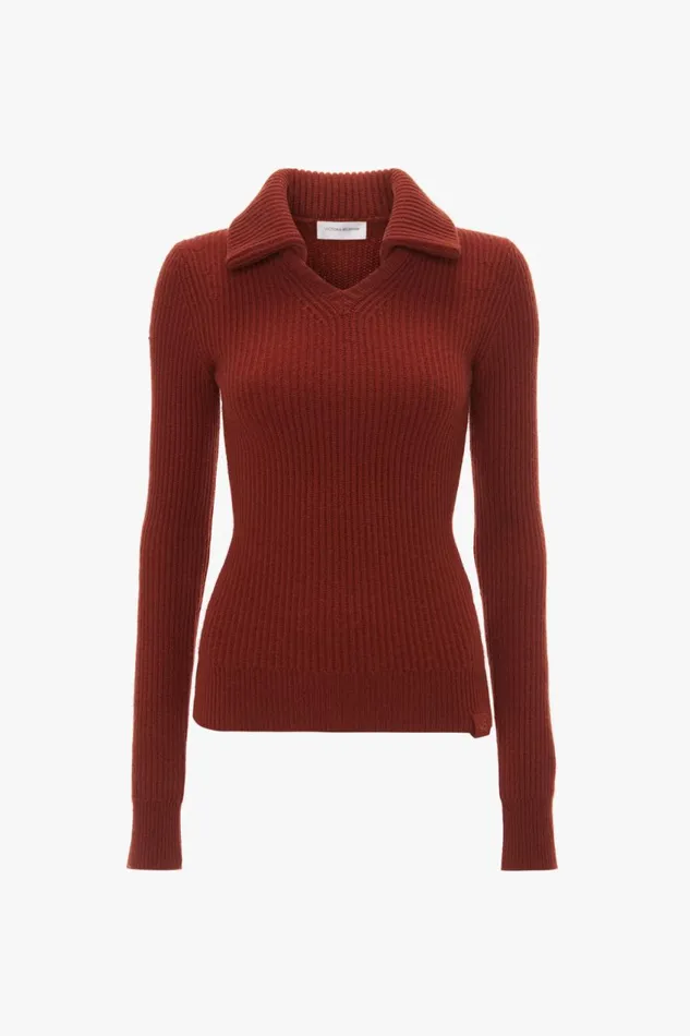 Knitwear Women Victoria Beckham Double Collared Jumper In Russet