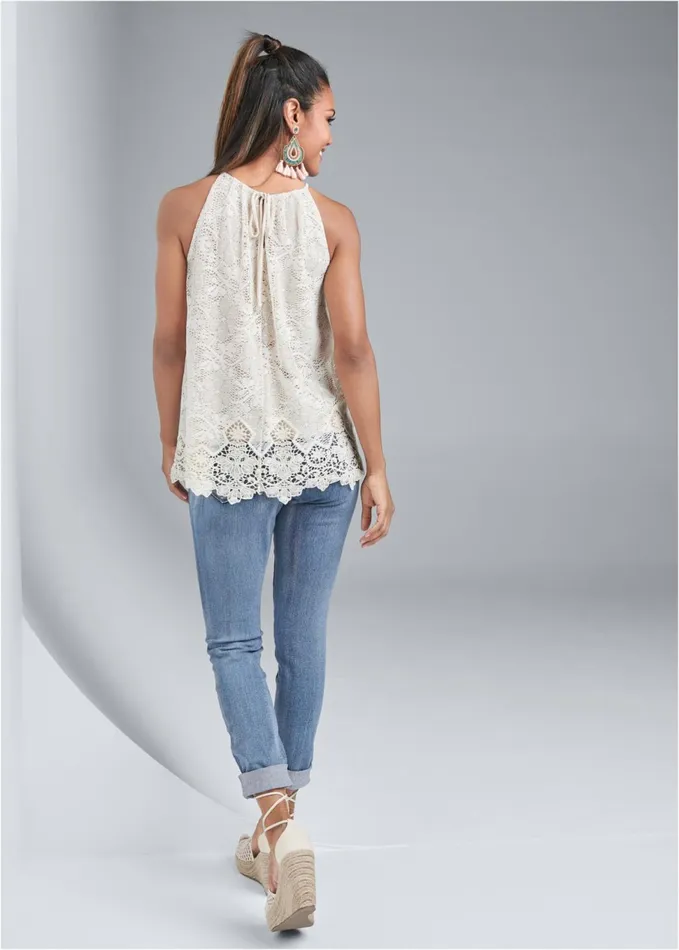 LACE SLEEVELESS TOP Cream Multi Women VENUS Night Out Tops