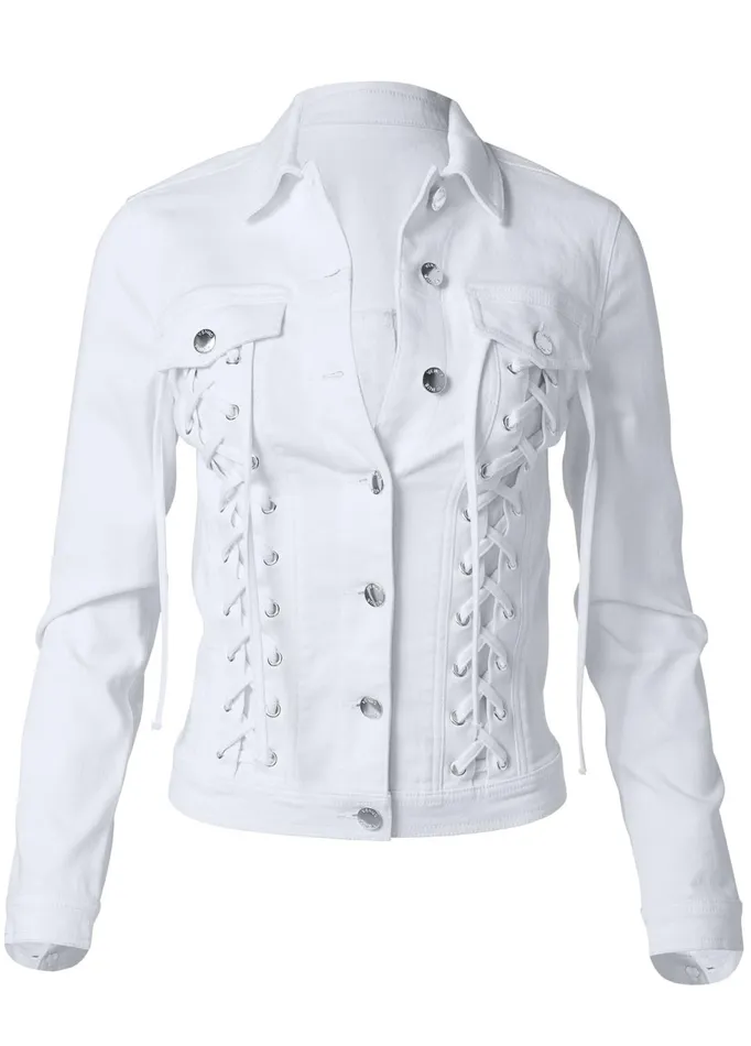 LACE UP JEAN JACKET White Denim Women VENUS Denim