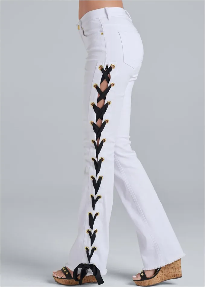 LACE UP STRAIGHT LEG JEANS White Denim Women VENUS Novelty Jeans LACE UP STRAIGHT LEG JEANS White Denim Women VENUS Novelty Jeans