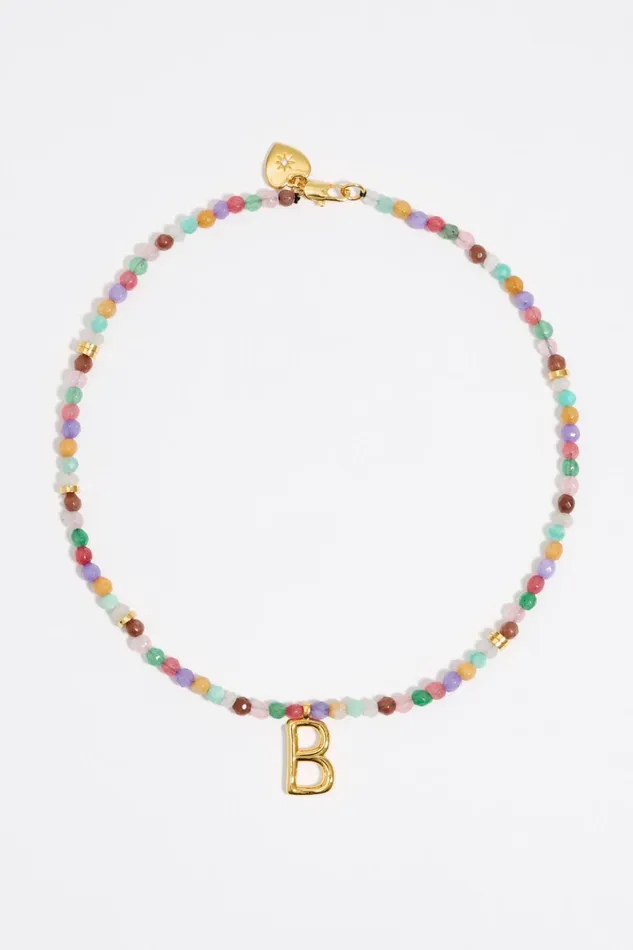 Letter B Multicolor Stones Necklace Gold Women Bimba Y Lola Jewelry